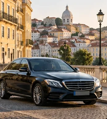 Black Mercedes parked on a Lisbon viewpoint